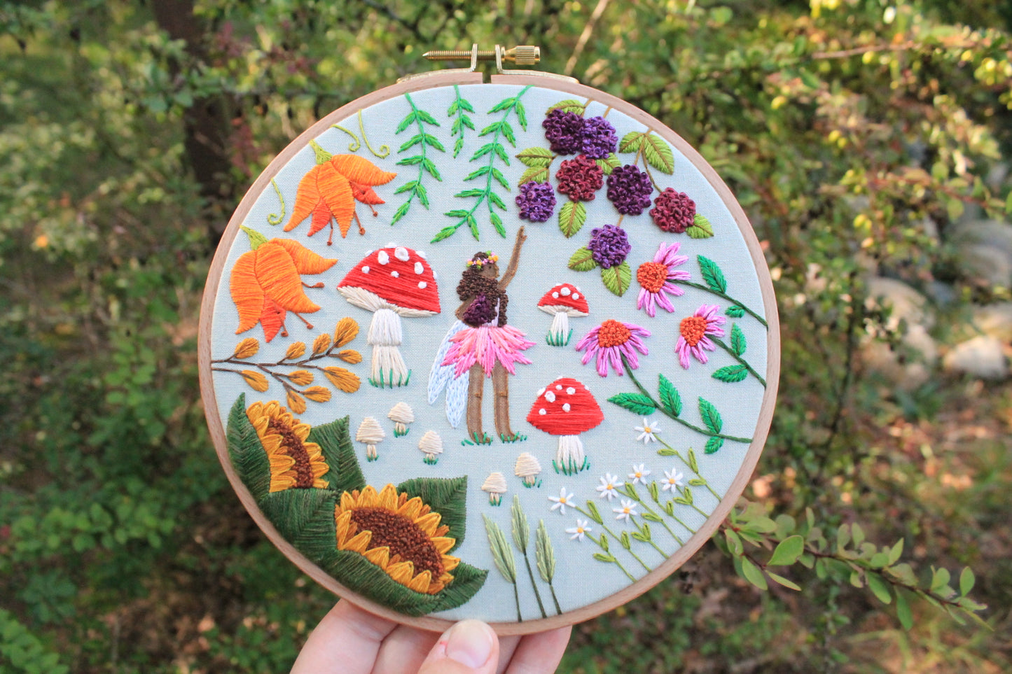 Fairy Garden Hand-Embroidered Hoop