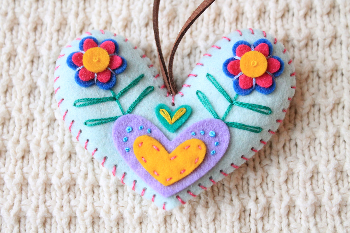 Felt Hand-Embroidered Ornaments, Ready to Ship!