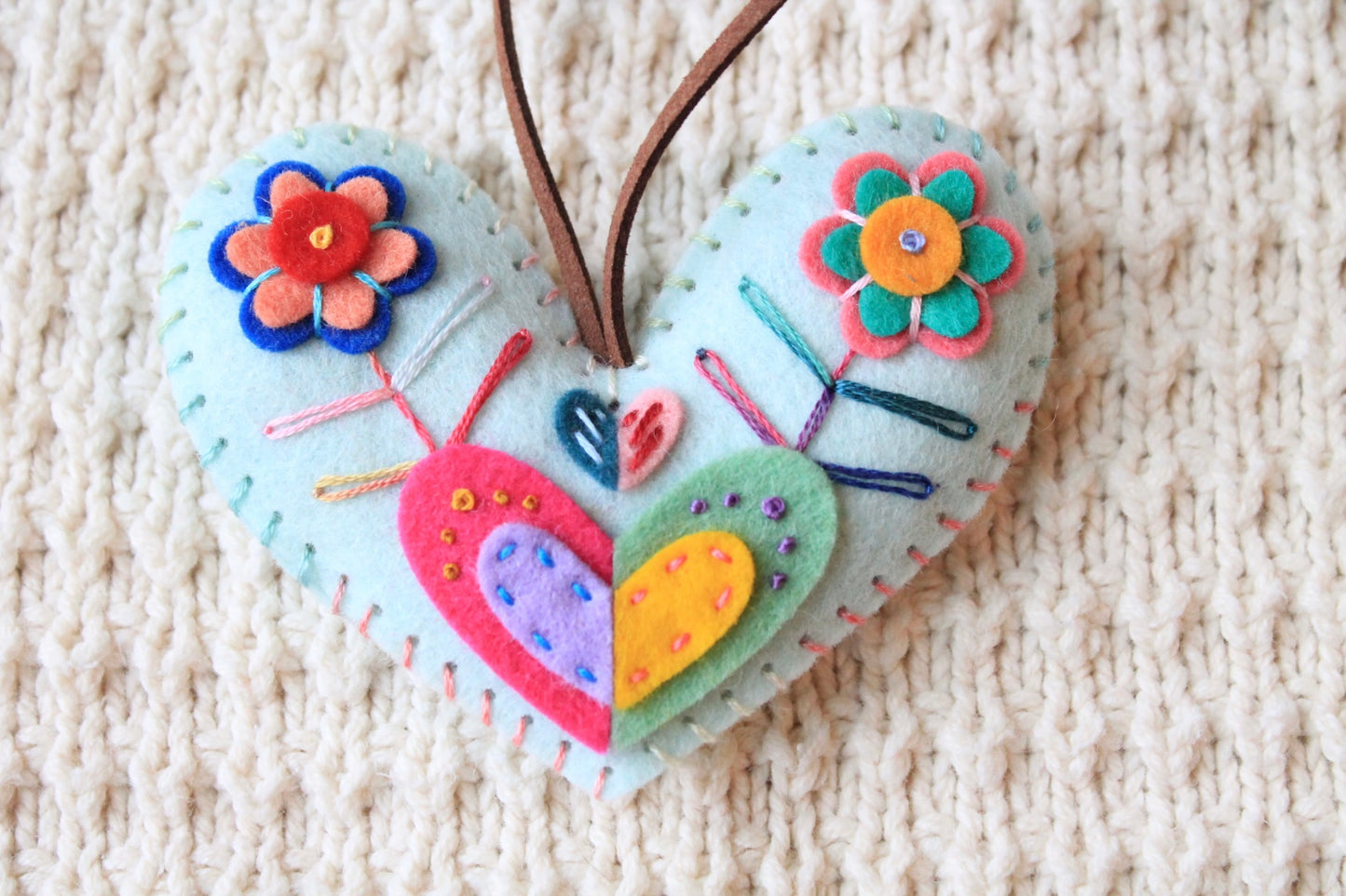 Felt Hand-Embroidered Ornaments, Ready to Ship!