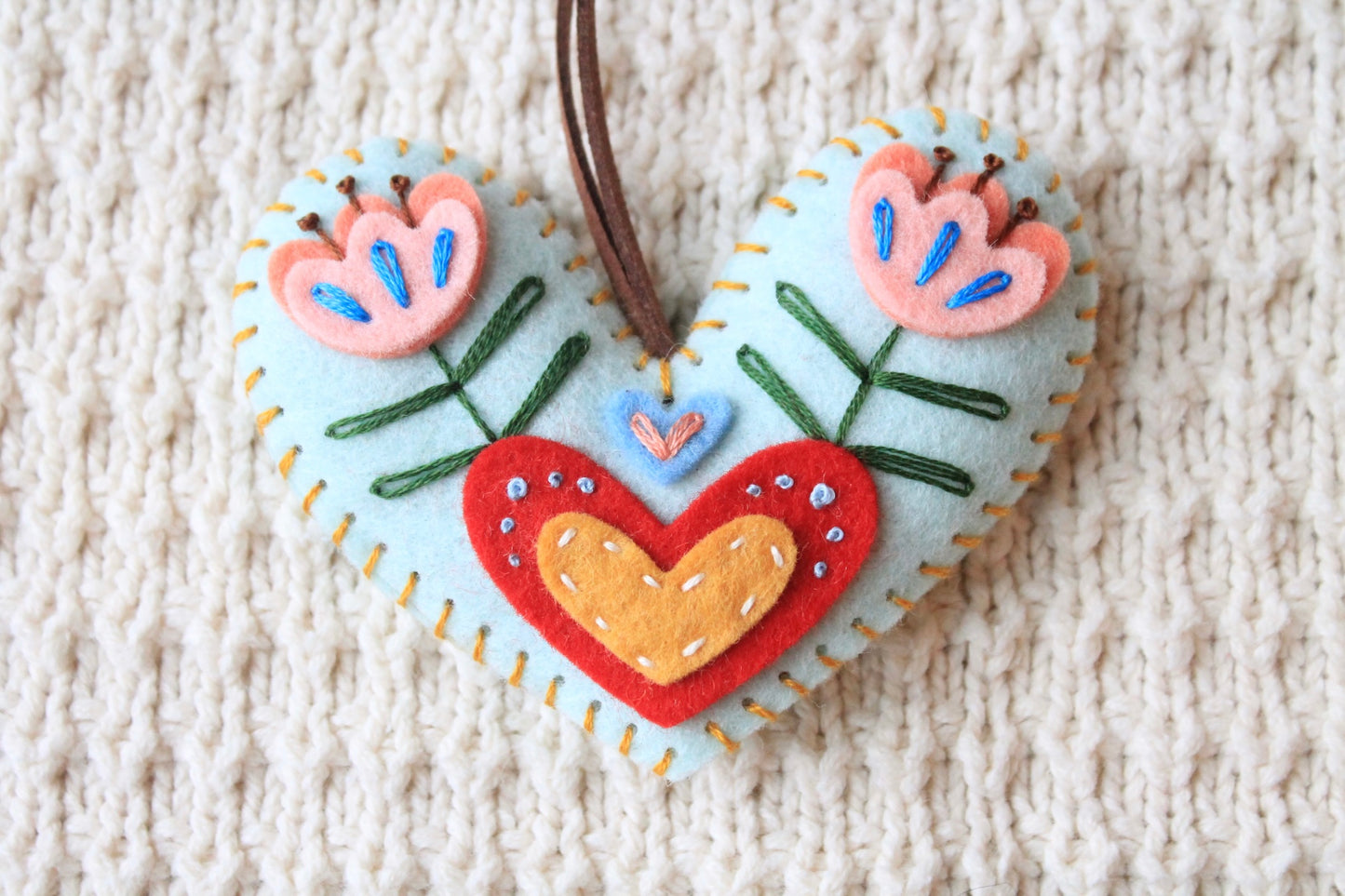 Felt Hand-Embroidered Ornaments, Ready to Ship!