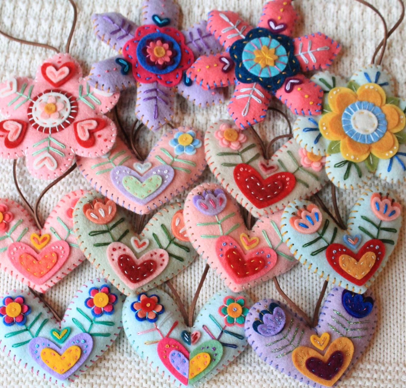 Felt Hand-Embroidered Ornaments, Ready to Ship!