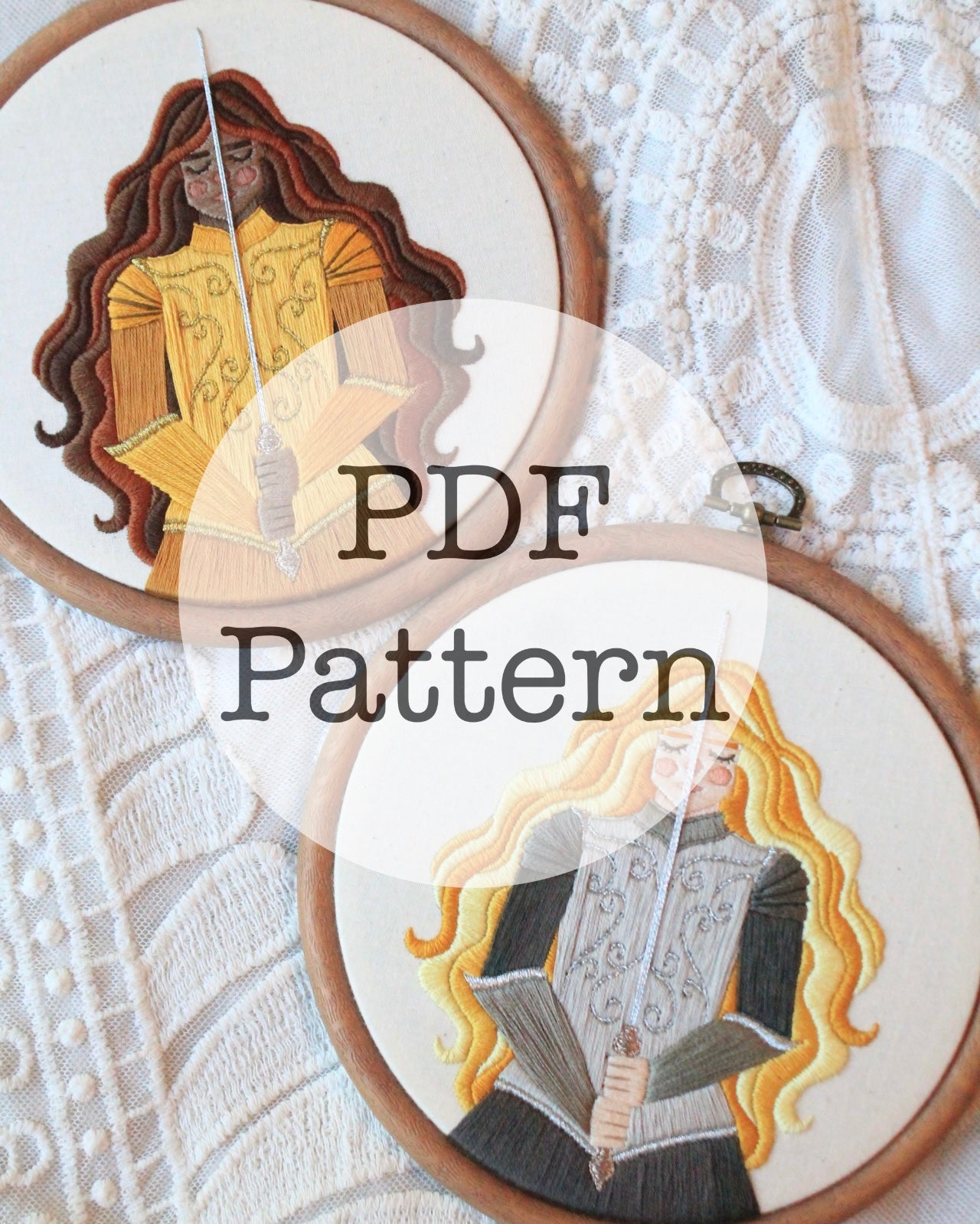 PDF Embroidery Pattern: Lady Knight, Gold and Silver