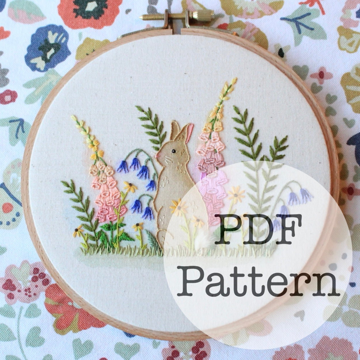 PDF Embroidery Pattern: Garden Bunny