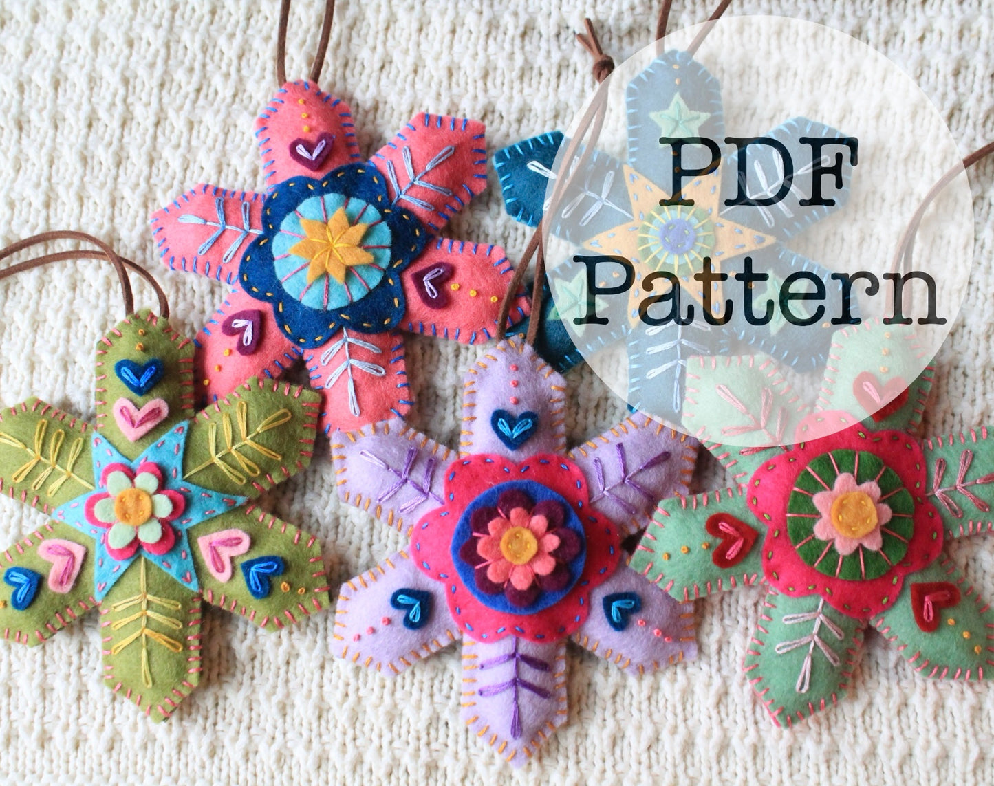 PDF Embroidery Pattern: Felt Snowflakes, NO instructions included!!