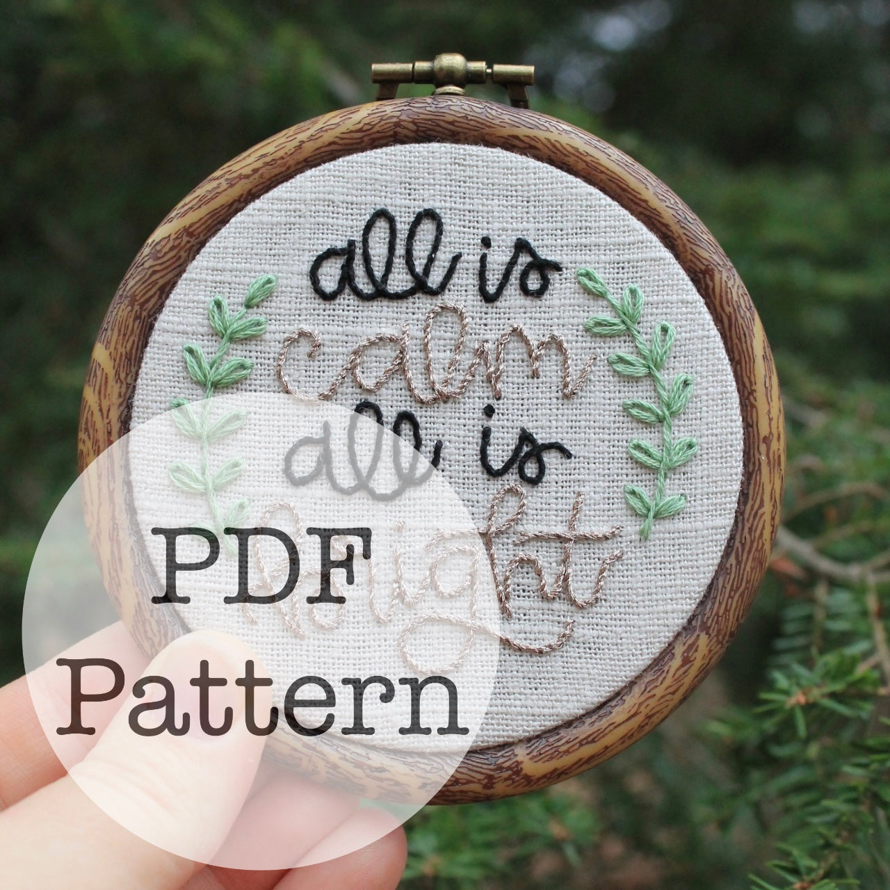 PDF Embroidery Pattern: All is Calm, All is Bright Ornament