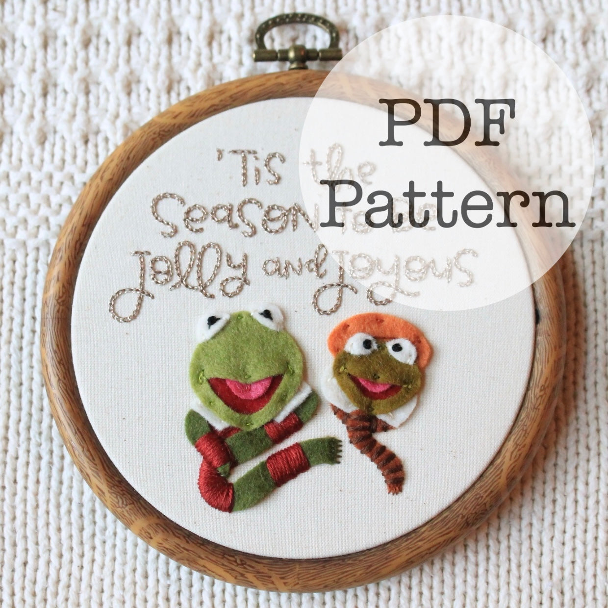 PDF Embroidery Pattern: Kermit Jolly and Joyous, Muppet Christmas Carol