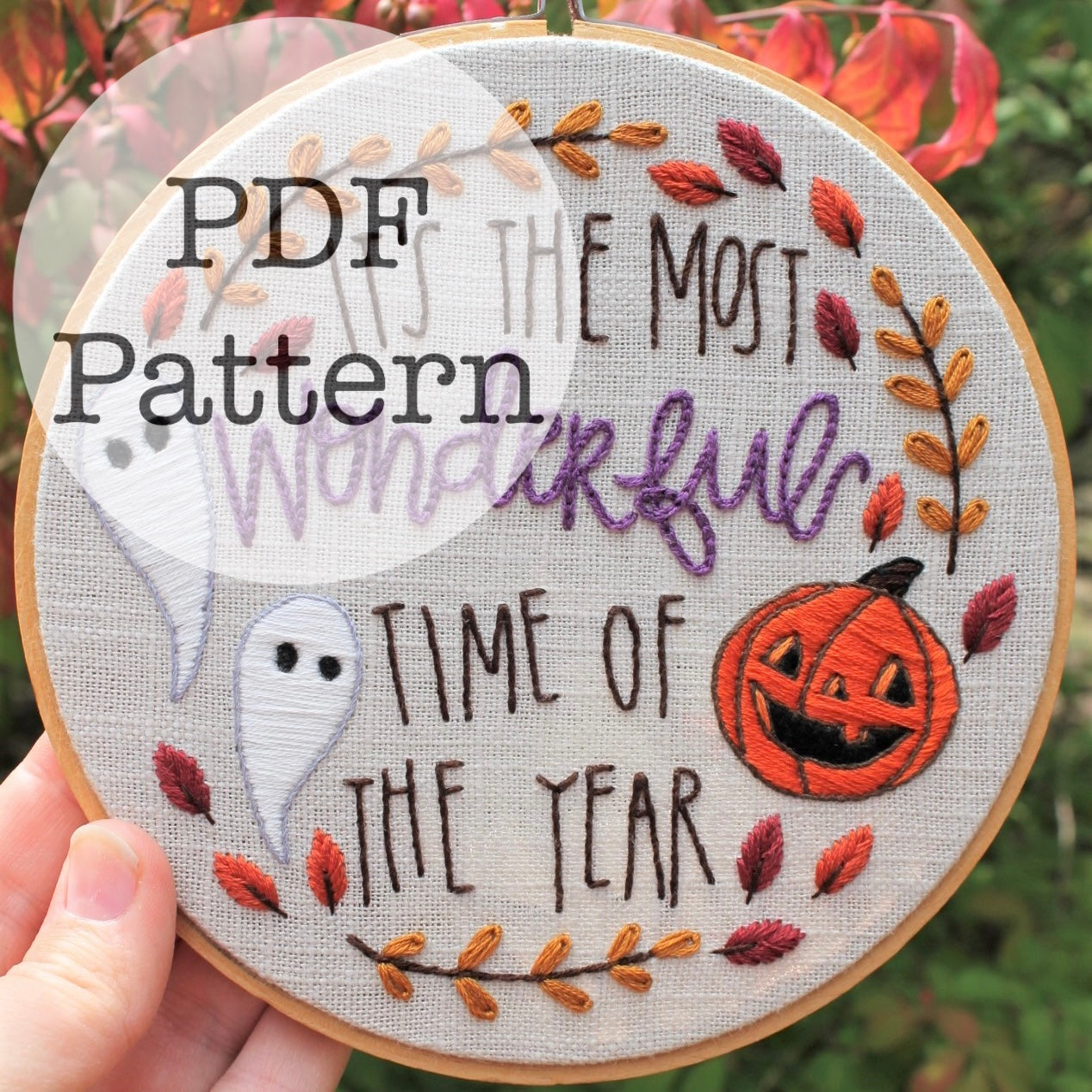 PDF Embroidery Pattern: Most Wonderful Time Fall, Halloween