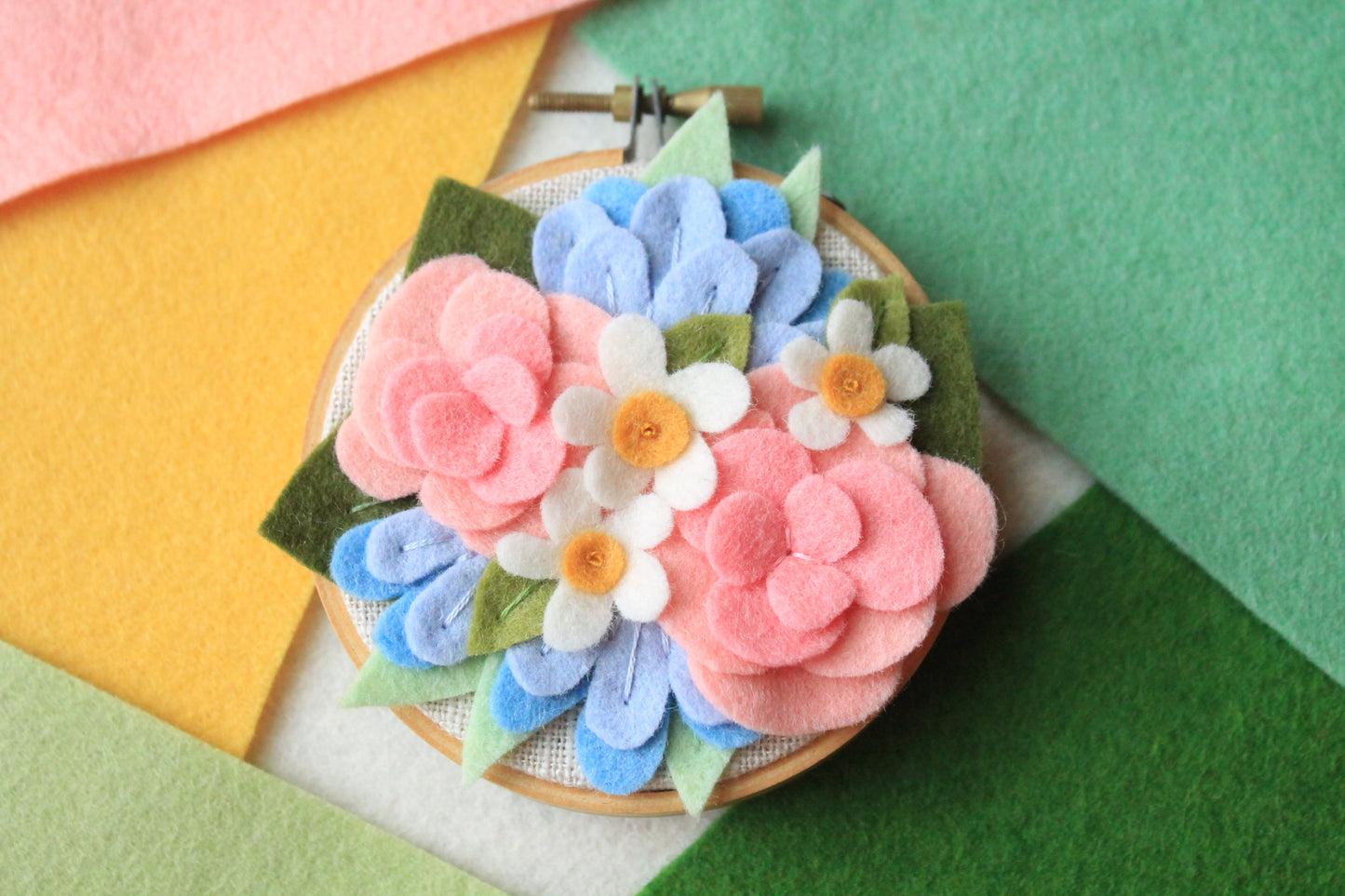 Tiny Felt Floral Hand-Embroidered Hoop