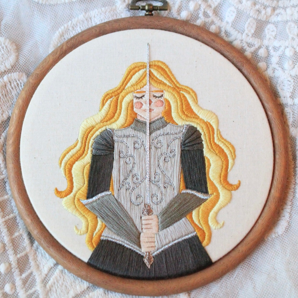 Silver Knight Embroidered Hoop