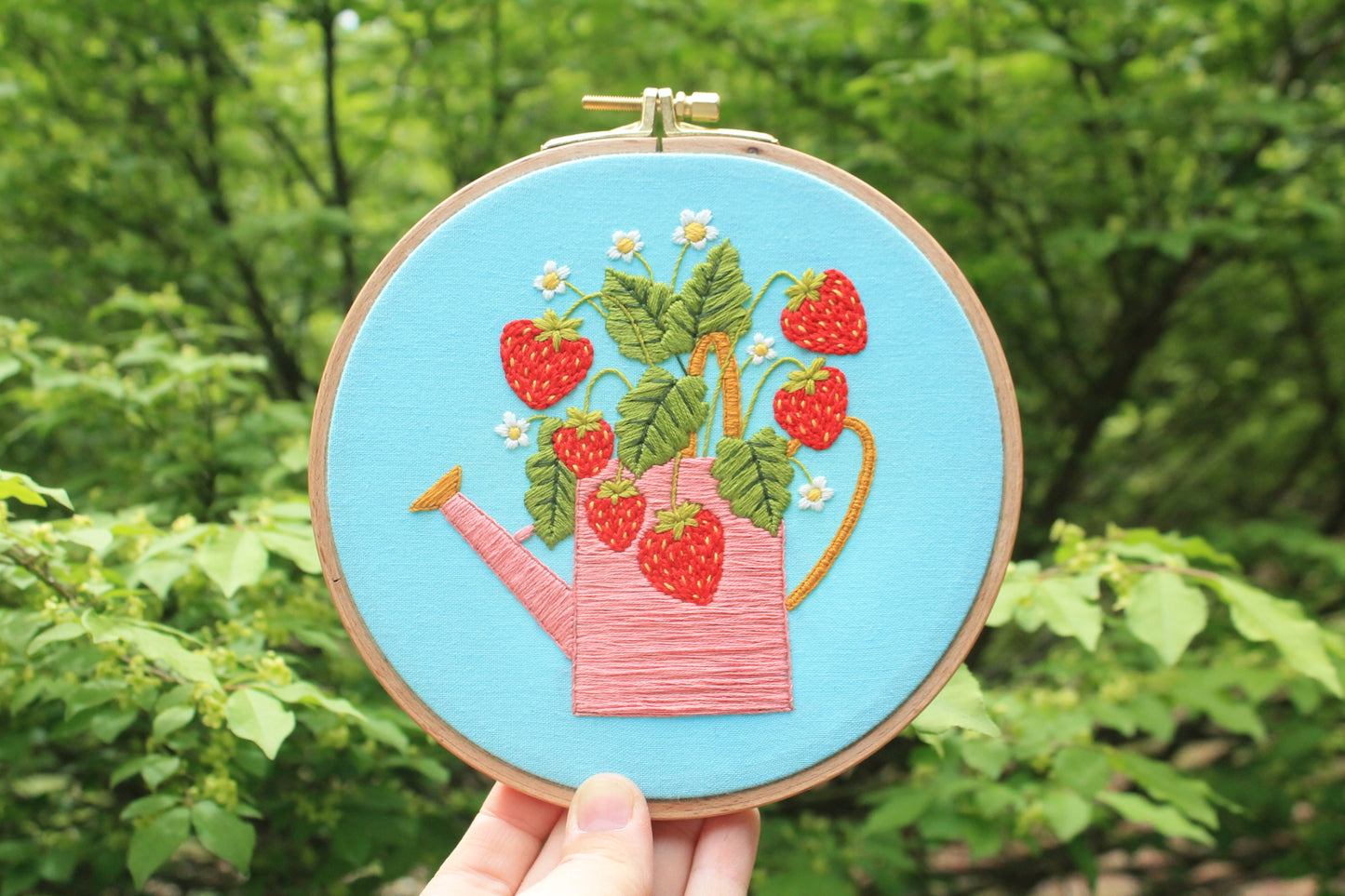 Strawberry Plant Hand-Embroidered Hoop
