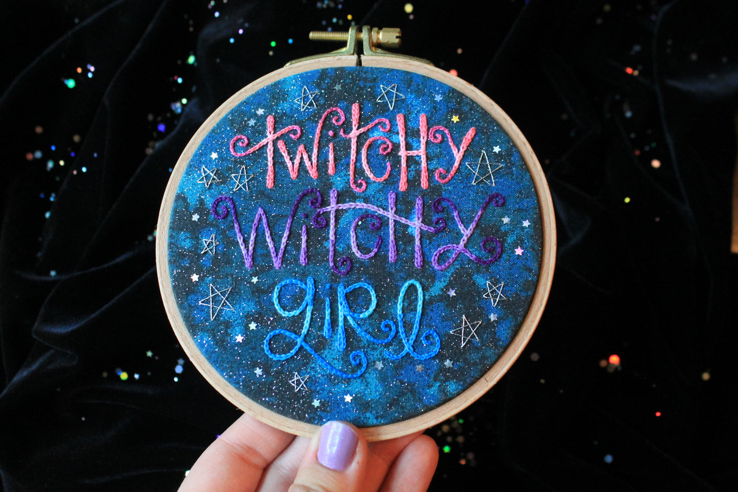 Twitchy Witchy Girl, Coraline Hand-Embroidered Hoop