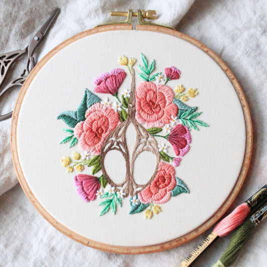 Floral Embroidery Scissors Hand-Embroidered Hoop