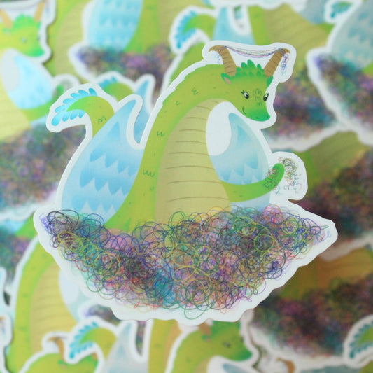 Flossie the Thread-Hoarding Dragon, Matte Mirror Vinyl Sticker