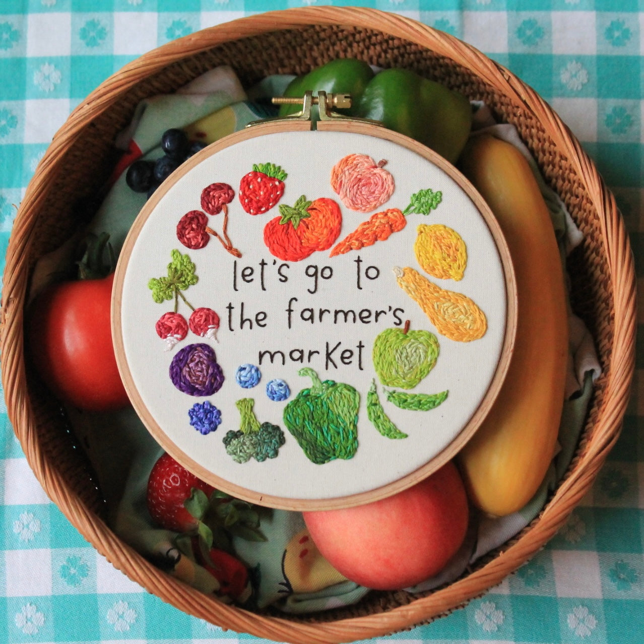 Farmer's Market Hand-Embroidered Hoop