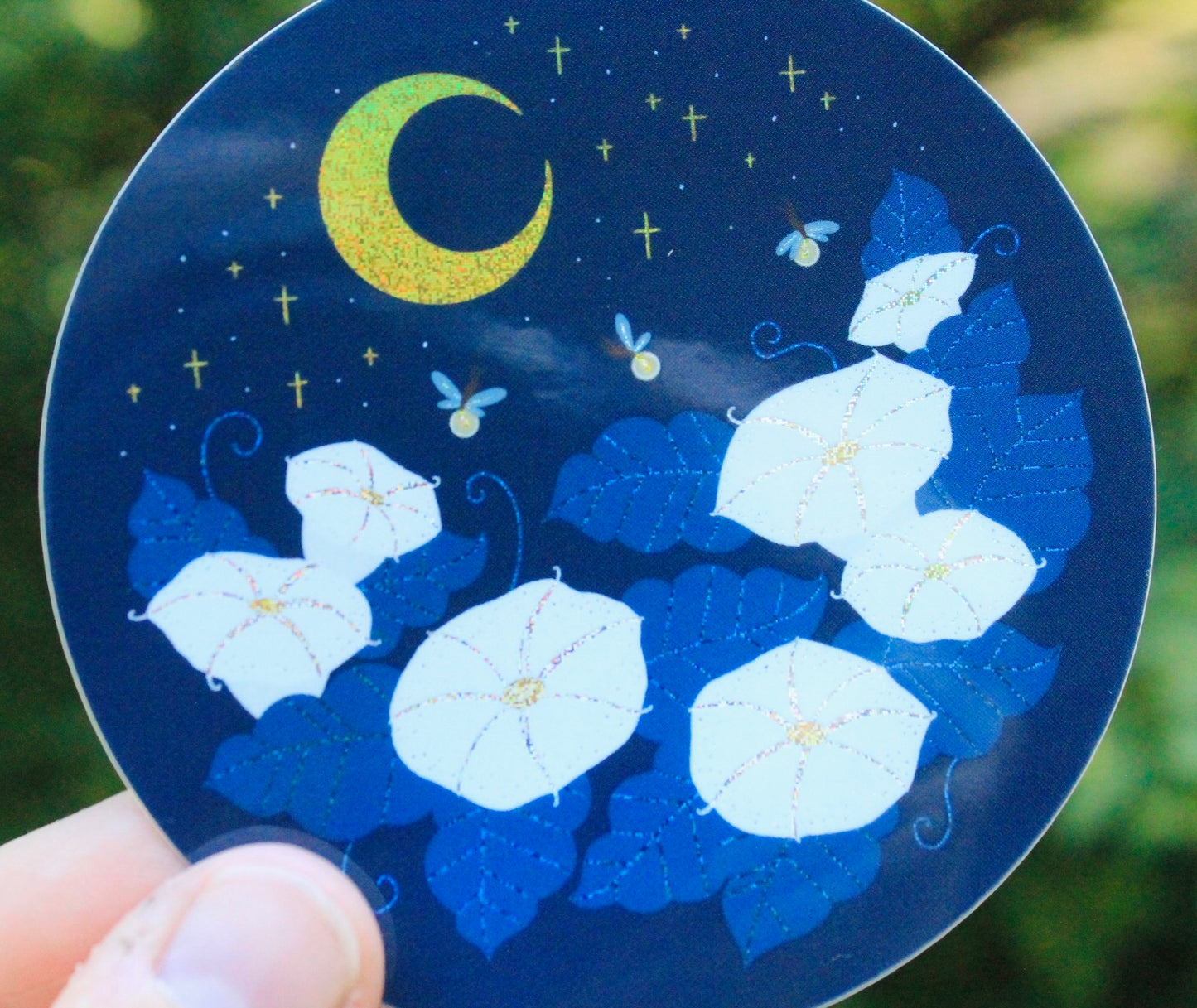 Night Flowers, Moonflower Glitter Vinyl Sticker