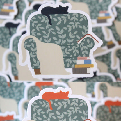 Cozy Cat Reading Chair Vinyl Sticker