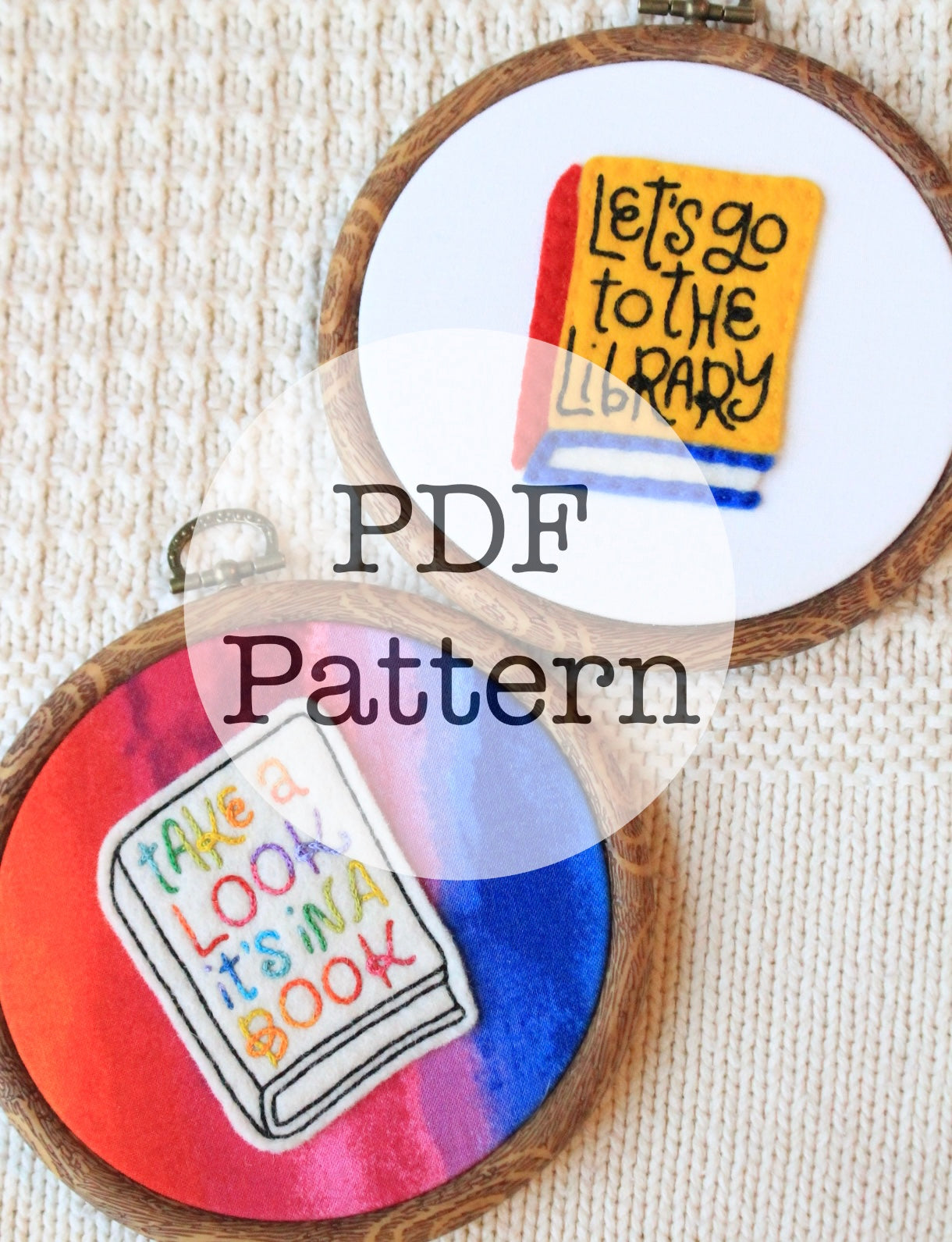 PDF Embroidery Pattern: Bookish Duo, Library, Reading Rainbow