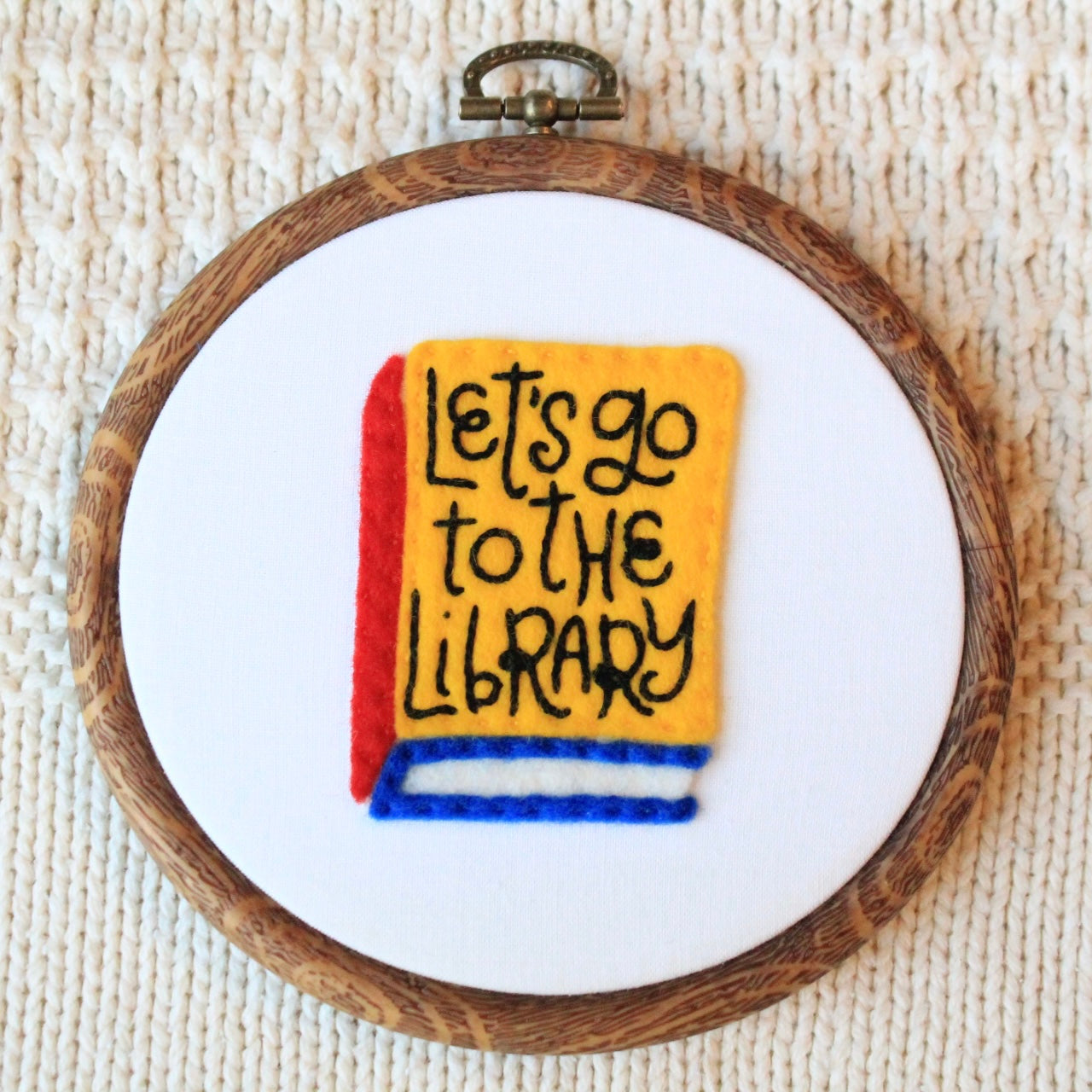 Let’s Go to the Library Hand-Embroidered Hoop