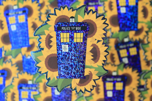 TARDIS Sunflower, Dr Who Glitter Vinyl Sticker