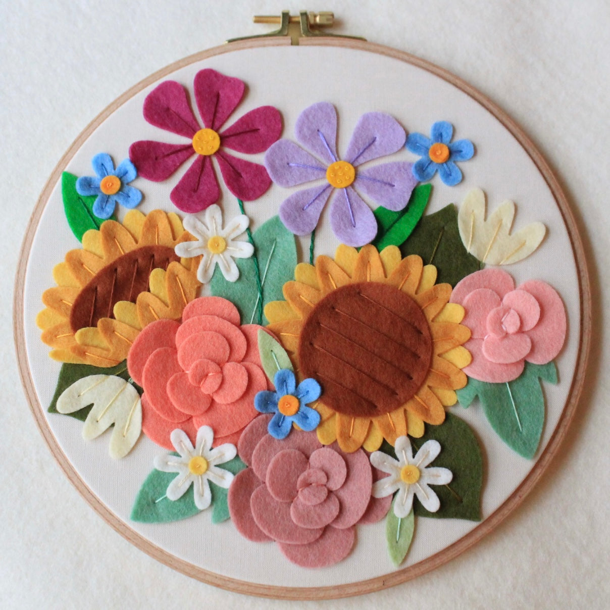 Large Felt Floral Bouquet Embroidered Hoop
