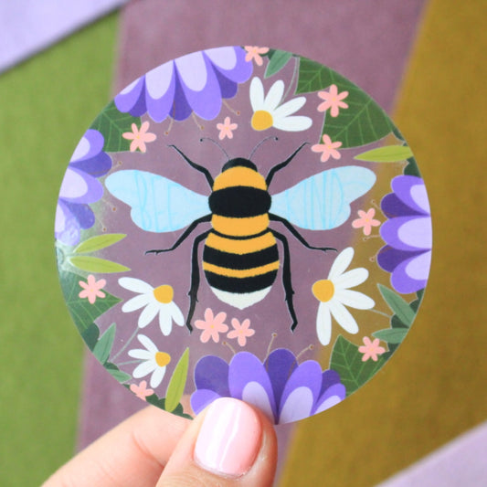 Bee Kind Floral Clear Vinyl Sticker