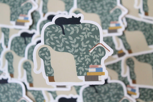 Cozy Cat Reading Chair Vinyl Sticker