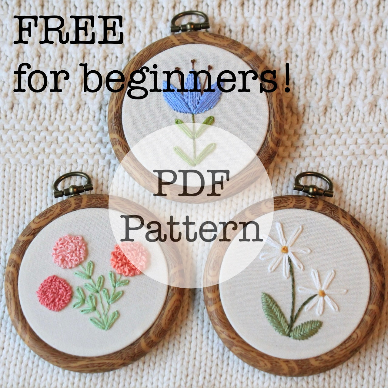 FREE Beginner PDF Embroidery Patterns: Mini Floral Trio