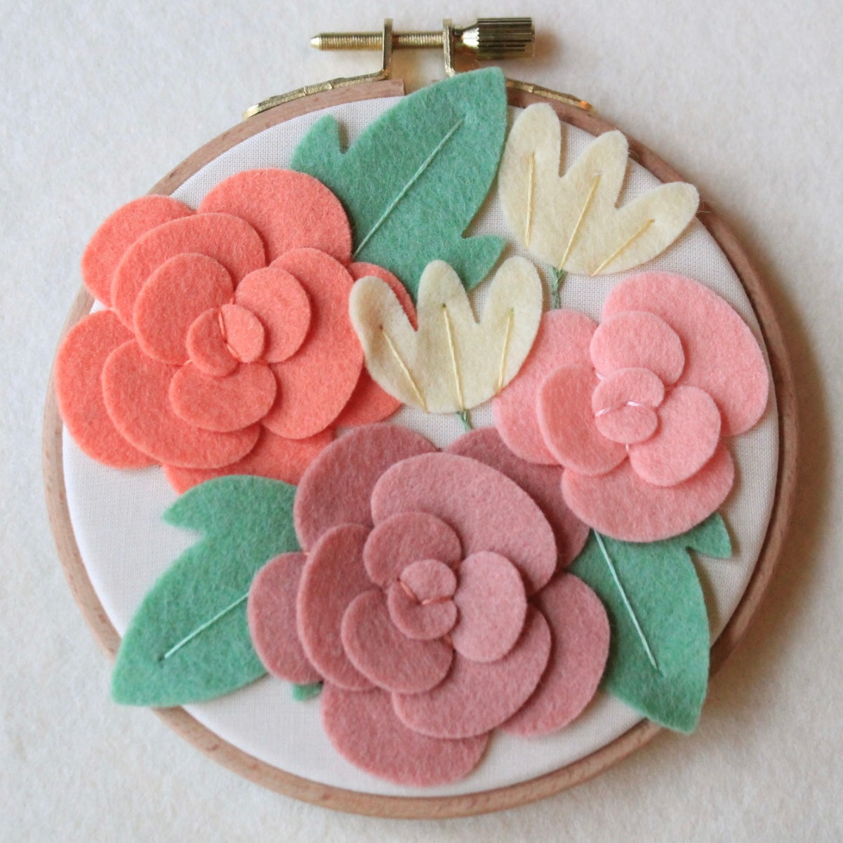 Roses Felt Floral Embroidered Hoop