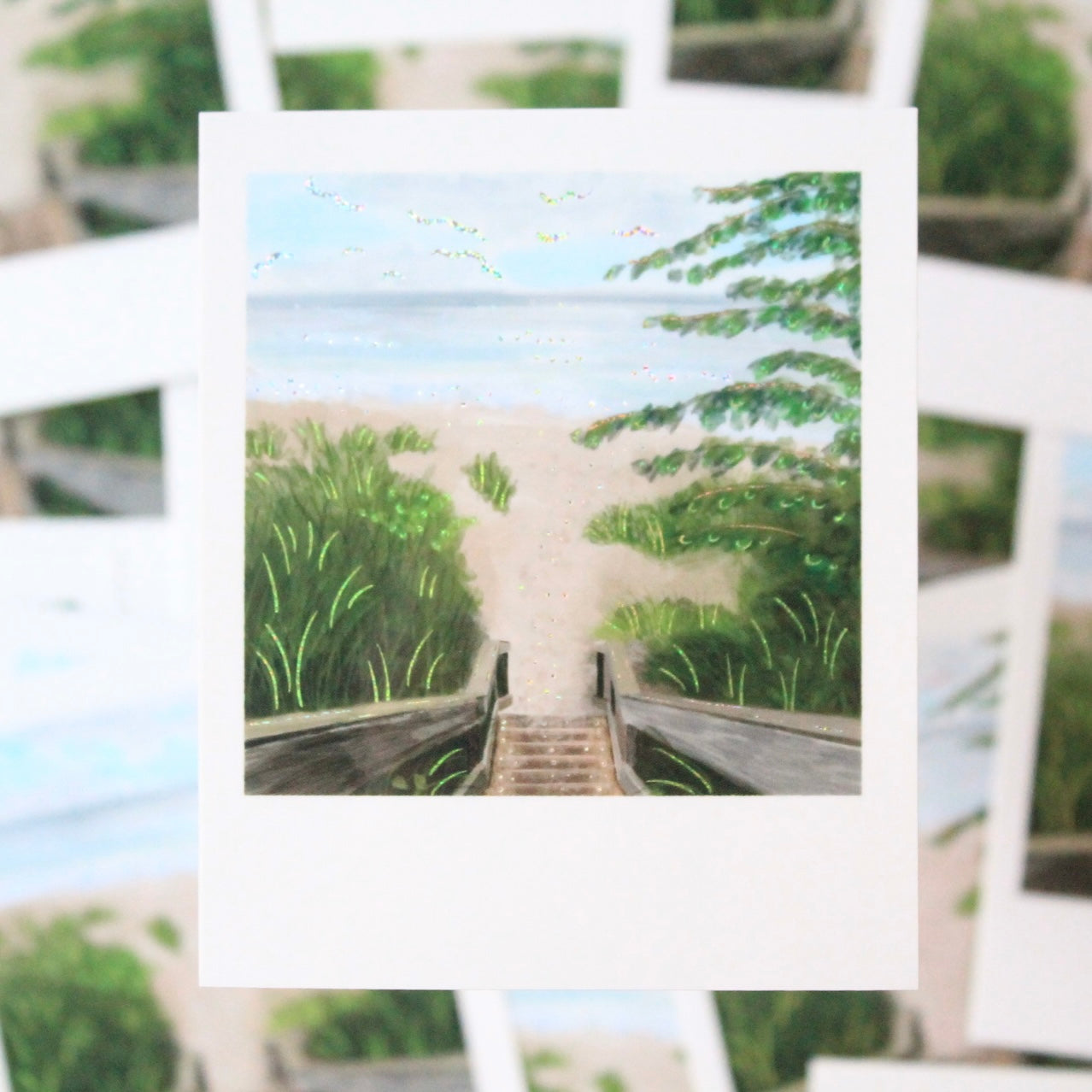 Lake Beach Polaroid Glitter Vinyl Sticker