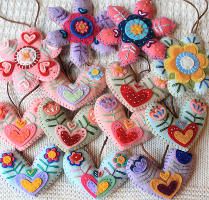 Felt Hand-Embroidered Ornaments, Ready to Ship!