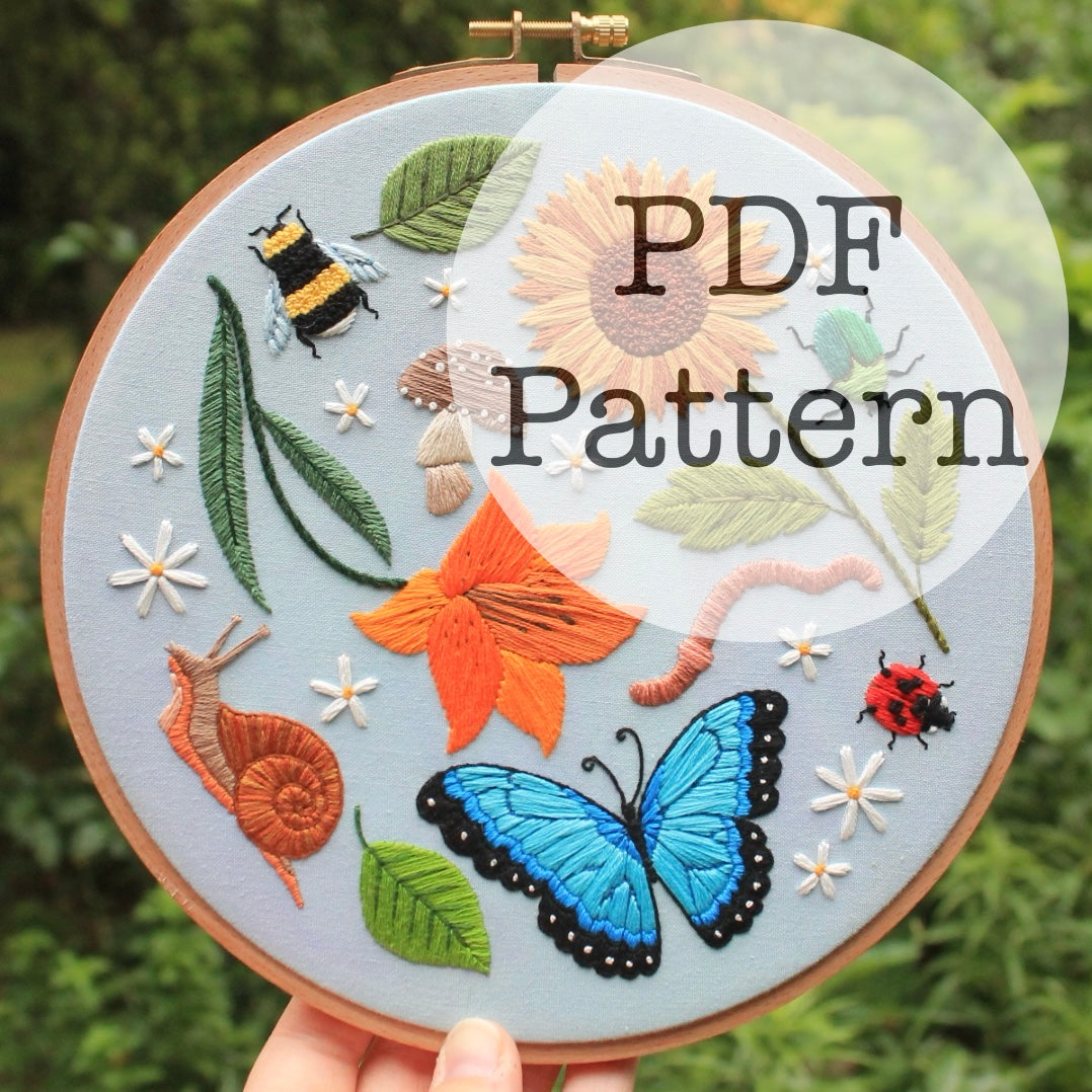 PDF Embroidery Pattern: Bugs and Plants