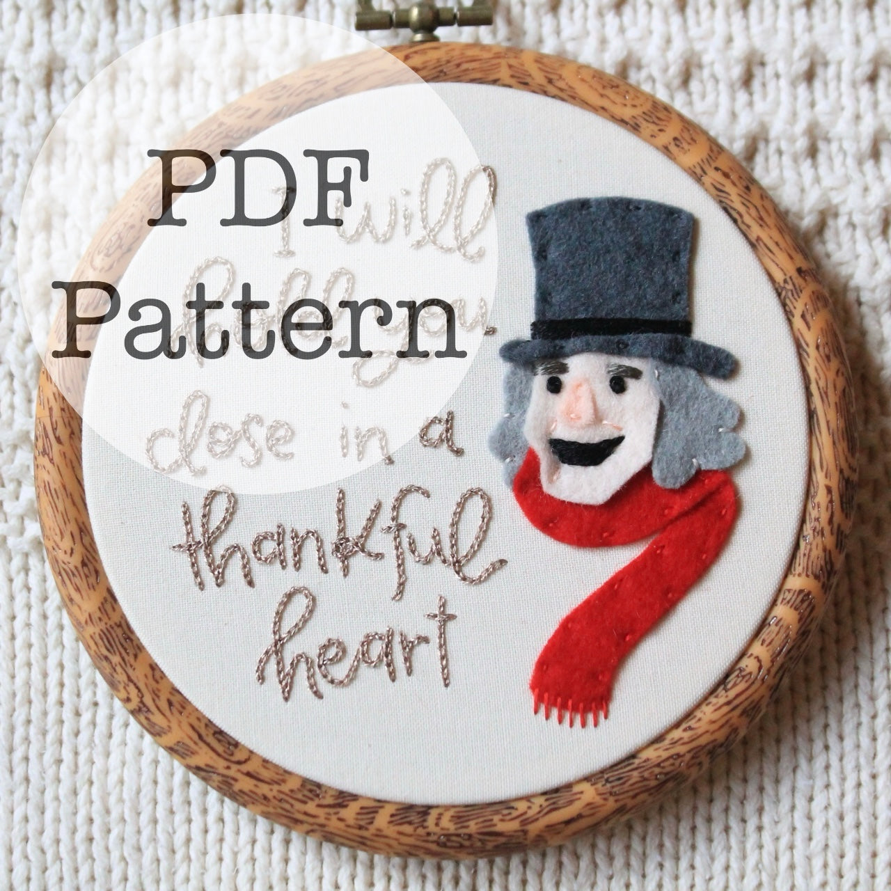 PDF Embroidery Pattern: Thankful Heart, Scrooge, Muppet Christmas Carol