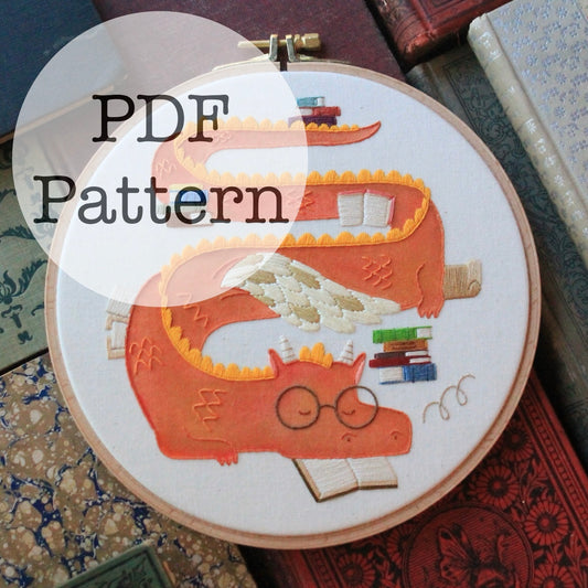 PDF Embroidery Pattern: Book Dragon