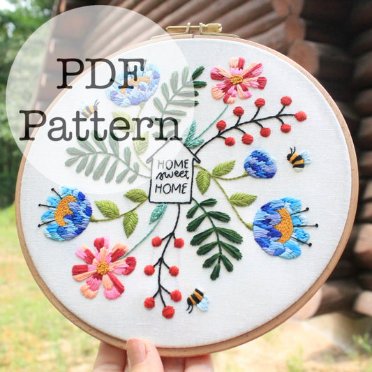 PDF Embroidery Pattern: Home Sweet Home Floral