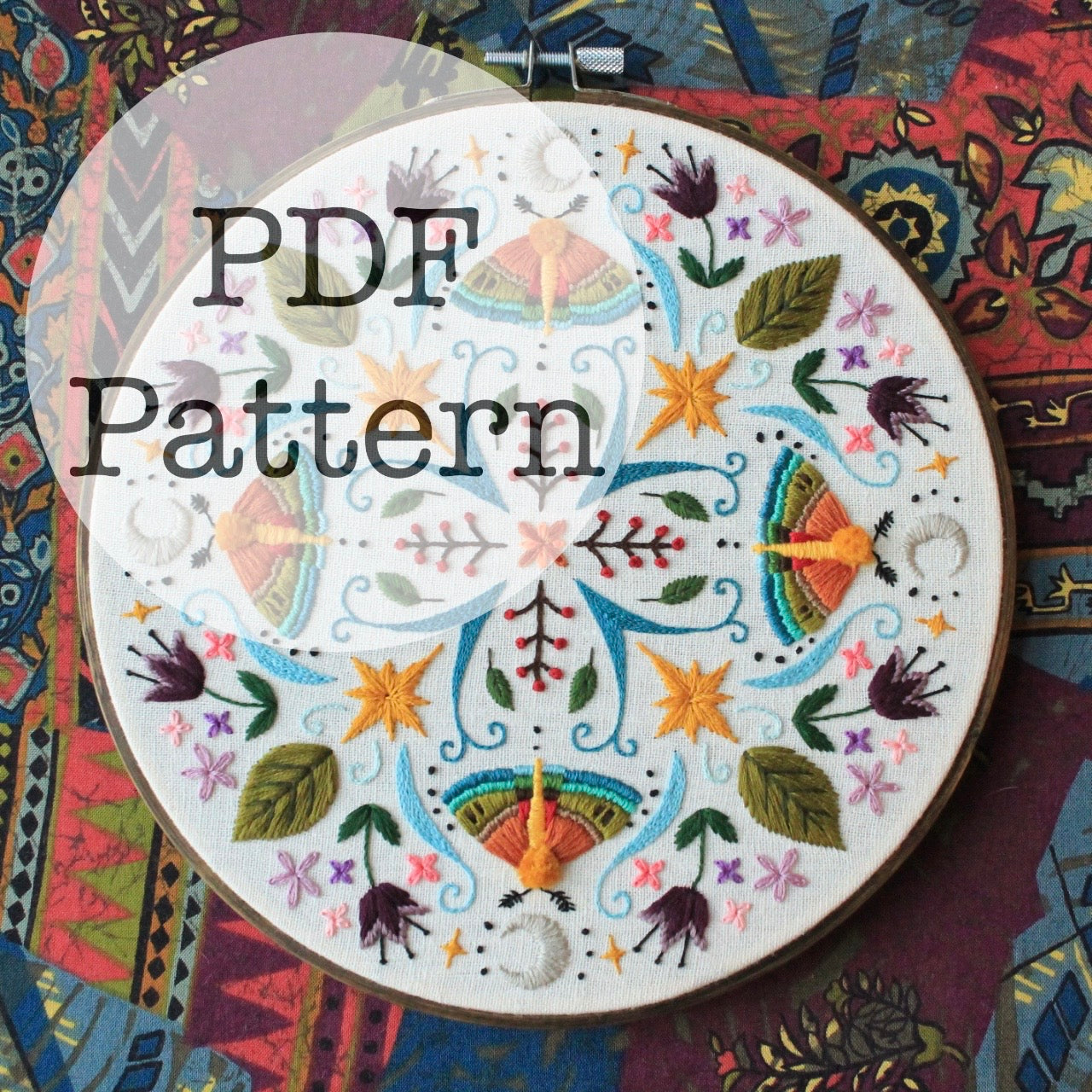 PDF Embroidery Pattern: Moth Mandala