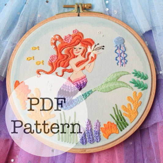 PDF Embroidery Pattern: Rainbow Mermaid