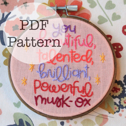 PDF Embroidery Pattern: You Beautiful Musk-Ox, Leslie Knope