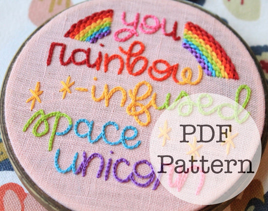PDF Embroidery Pattern: You Rainbow-Infused Space Unicorn, Leslie Knope