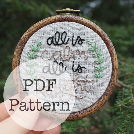 PDF Embroidery Pattern: All is Calm, All is Bright Ornament