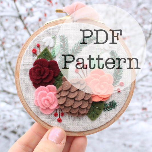 PDF Embroidery Pattern: Winter Felt Floral Ornament