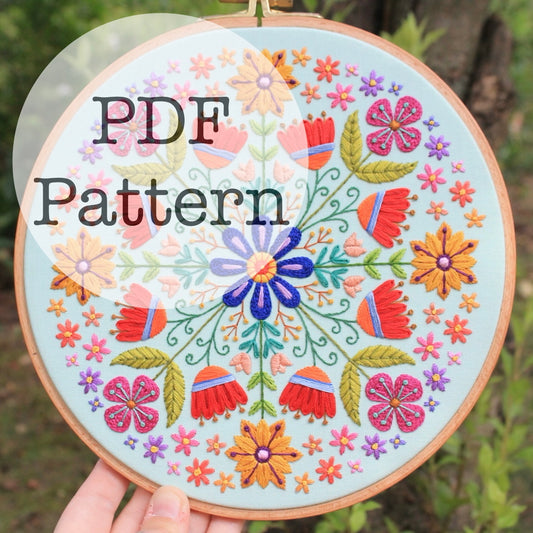 PDF Embroidery Pattern: Folk Floral Mandala