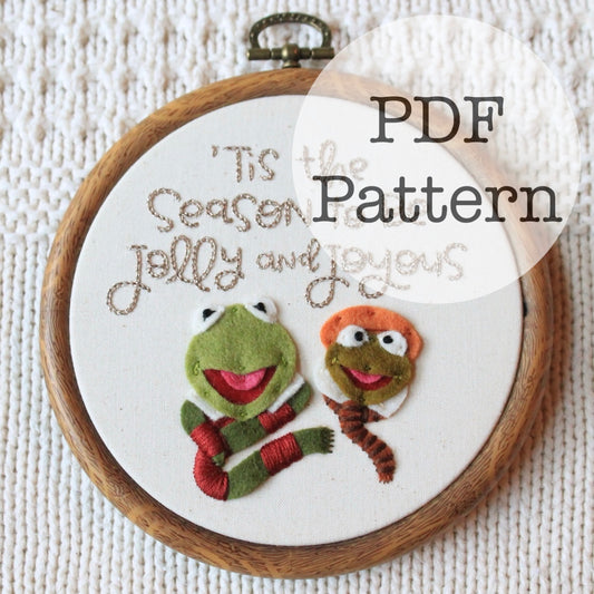 PDF Embroidery Pattern: Kermit Jolly and Joyous, Muppet Christmas Carol