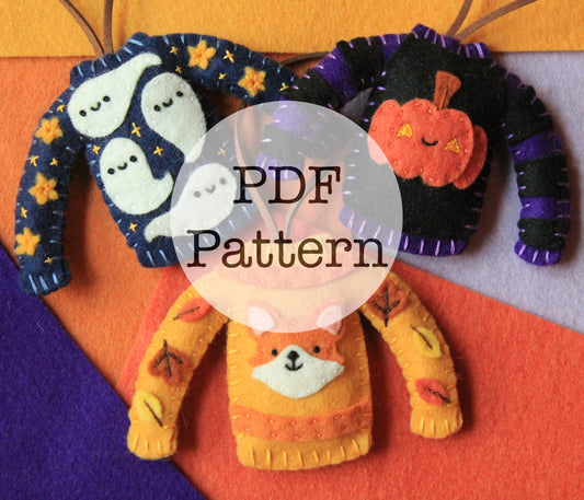 PDF Embroidery Pattern: Felt Halloween Sweater Ornaments