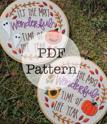 PDF Embroidery Pattern: Most Wonderful Time Fall, Halloween