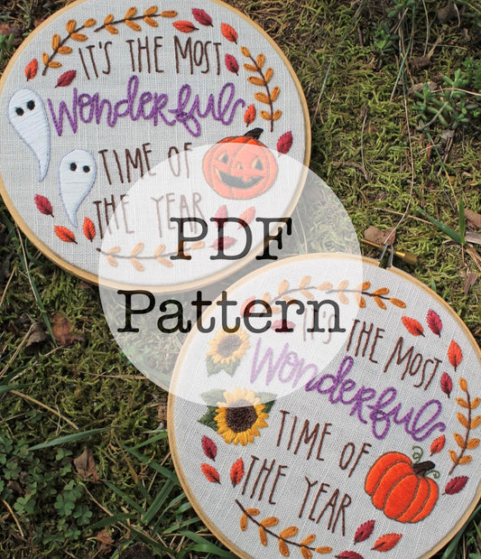 PDF Embroidery Pattern: Most Wonderful Time Fall, Halloween