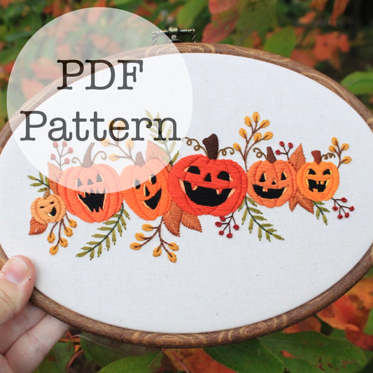 PDF Embroidery Pattern: Jolly Pumpkins