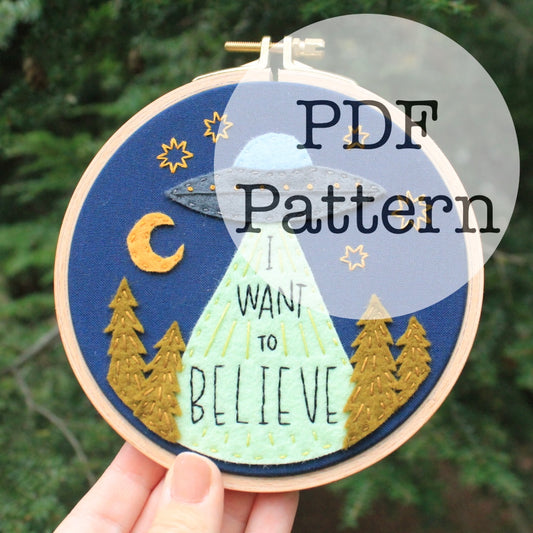 PDF Embroidery Pattern: I Want to Believe UFO, X-Files