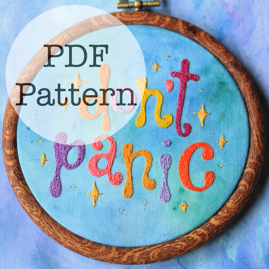 PDF Embroidery Pattern: Don't Panic, Hitchhiker's Guide