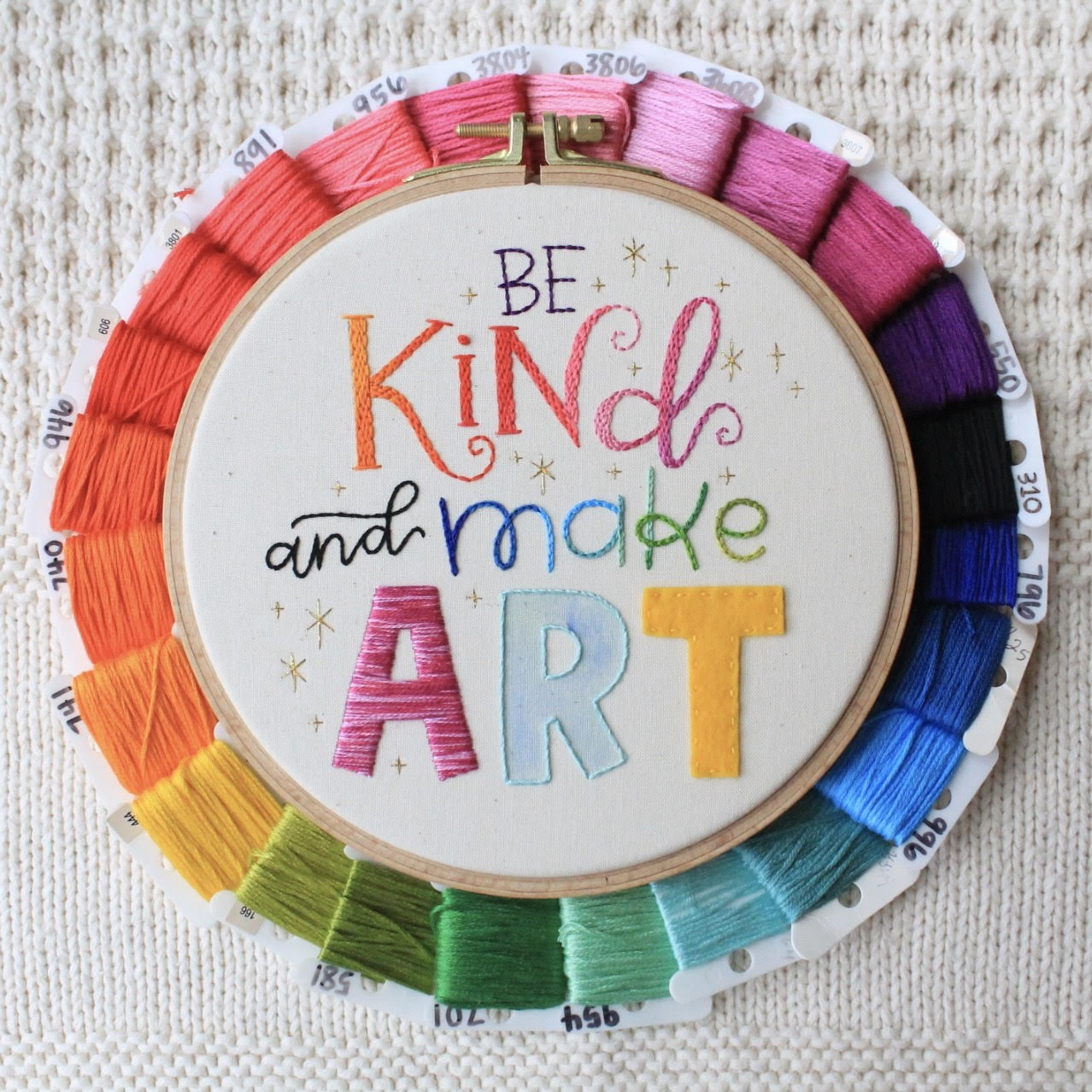 Be Kind and Make Art Hand-Embroidered Hoop